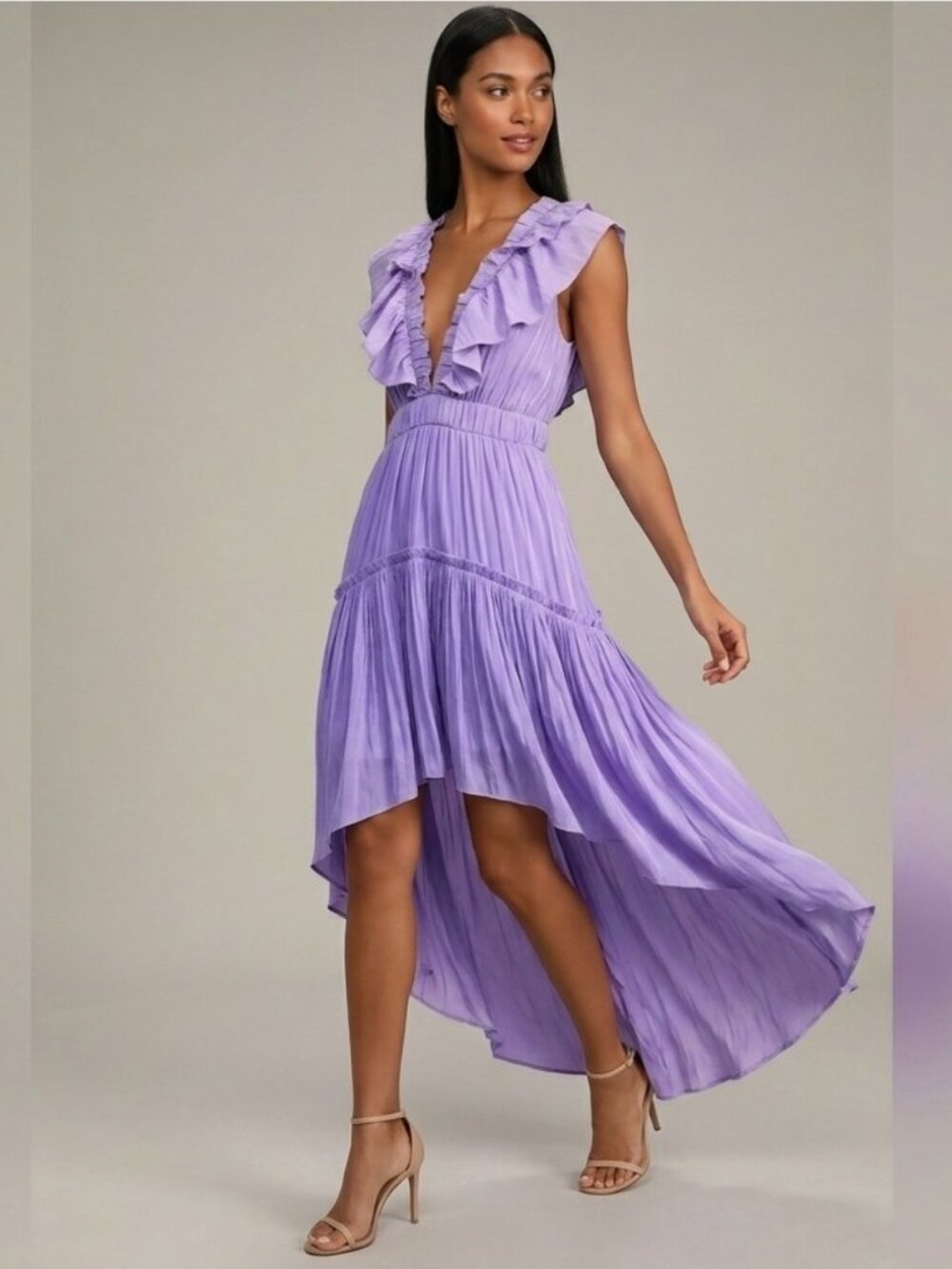 Romantic Ethereal Asymmetric Ruffle Babydoll Maxi Dress Sz S Flowy Wedding